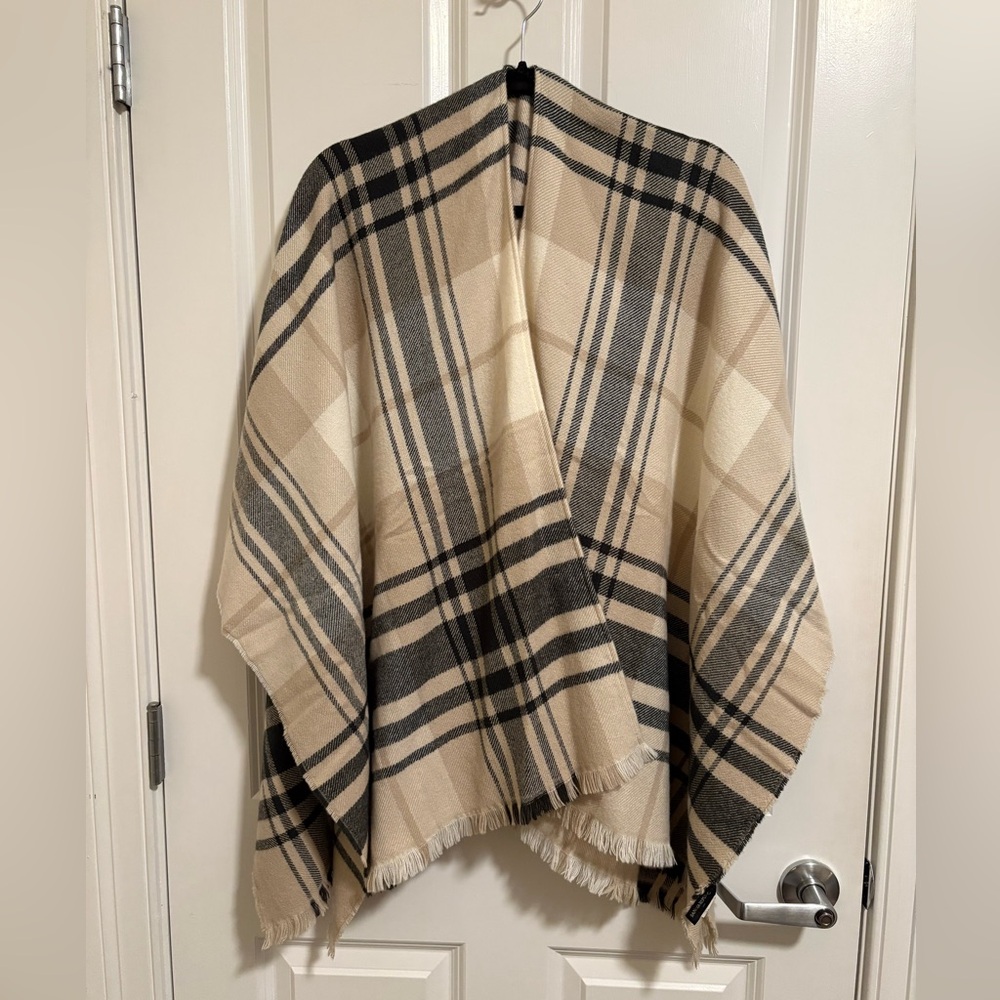 Banana Republic Beige and Black Checkered Poncho Wrap